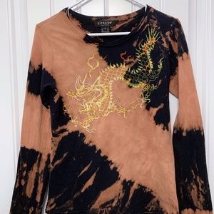Citron Santa Monica Asian Dragon Long Sleeve Tie Dye T-Shirt Medium
